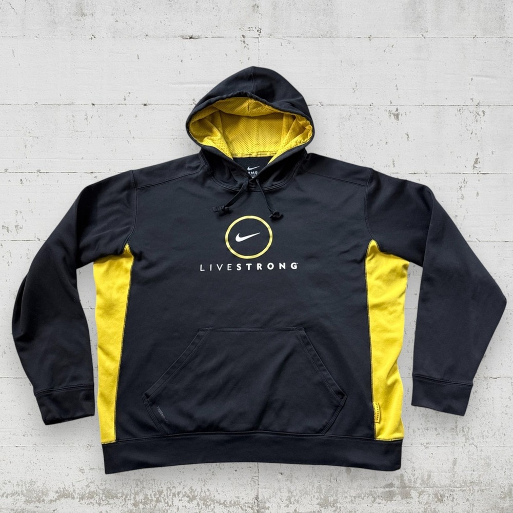 Nike Livestrong Mens Therma Fit Black Yellow Hoodie Sweatshirt Size XL